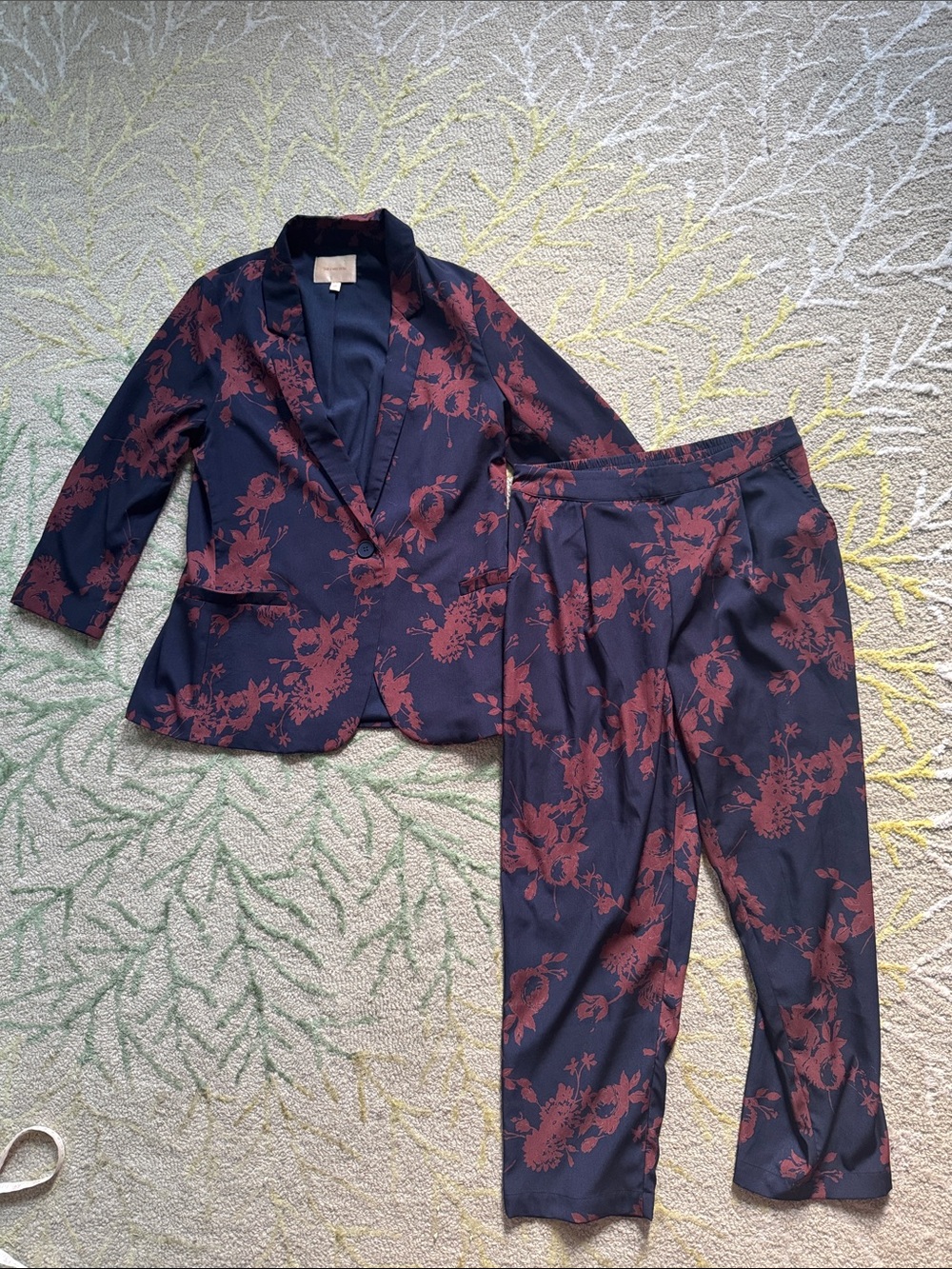 Skies are Blue matching floral jacquard blazer and pants set S
